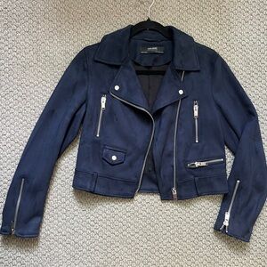 Zara Women’s Dark Blue Faux Suede Jacket with Detachable Belt